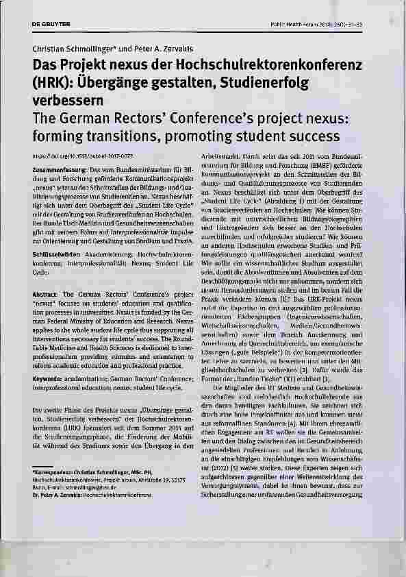 Vorschauseite 1: Das Projekt nexus der Hochschulrektorenkonferenz (HRK): Übergänge gestalten, Studienerfolg verbessern