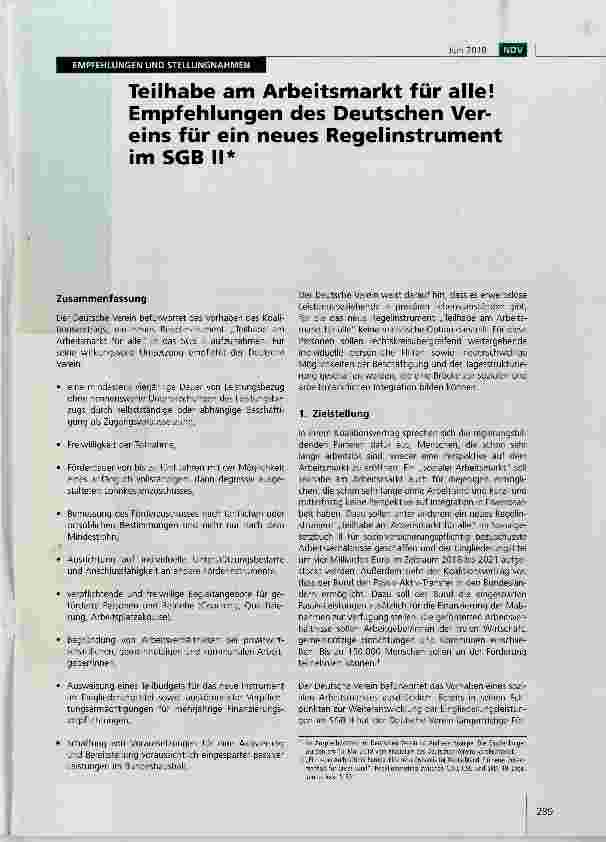 Vorschauseite 1: Teilhabe am Arbeitsmarkt für alle! Empfehlungen des Deutschen Vereins für ein neues Regelinstrument im SGB