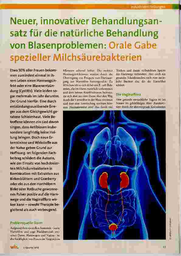 Vorschauseite 1: Neuer, innovativer Behandlungsansatz für die natürliche Behandlung von Blasenproblemen: Orale Gabe spezieller Milchsäurebakterien