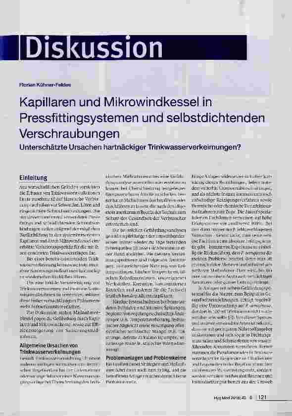 Vorschauseite 1: Kapillaren und Mikrowindkessel in Pressfittingsystemen und selbstdichtenden Verschraubungen