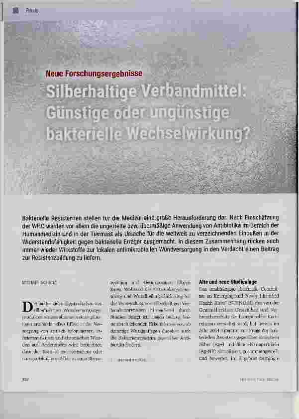 Vorschauseite 1: Silberhaltige Verbandmittel: Günstige oder ungünstige bakterielle Wechselwirkung?
