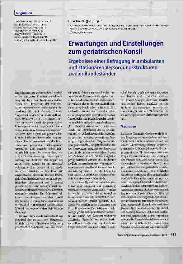 Vorschauseite 1: Erwartungen und Einstellungen zum geriatrischen Konsil