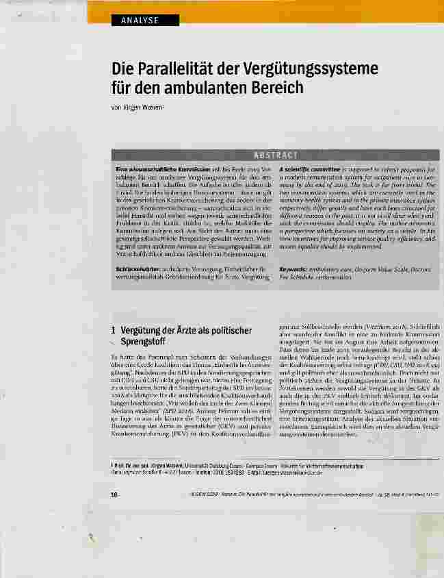 Vorschauseite 1: Die Parallelität der Vergütungssysteme für den ambulanten Bereich