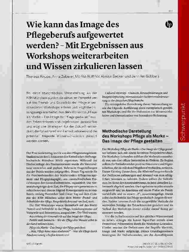 Vorschauseite 1: Wie kann das Image des Pflegeberufs aufgewertet werden? Mit Ergebnissen aus Workshops Weiterarbeiten und Wissen zirkulieren lassen