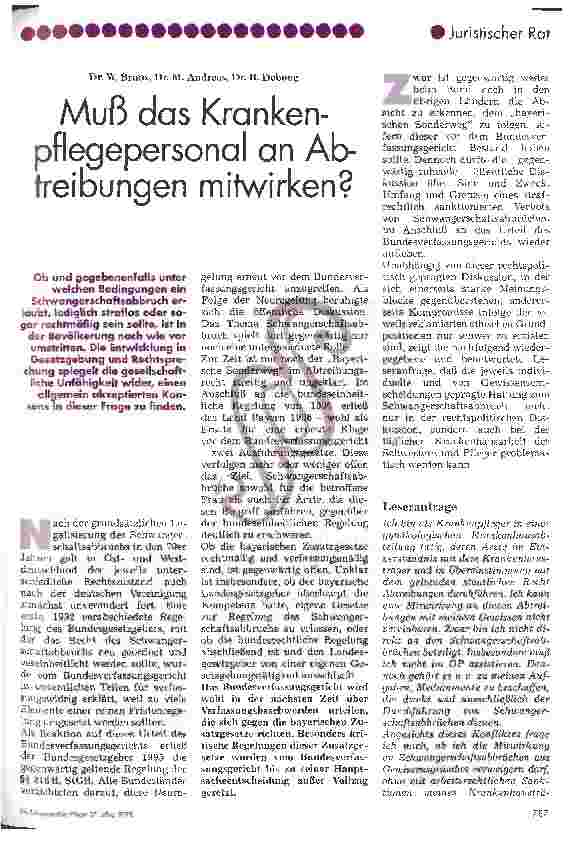 Vorschauseite 1: Muß das Krankenpflegepersonal an Abtreibungen mitwirken?