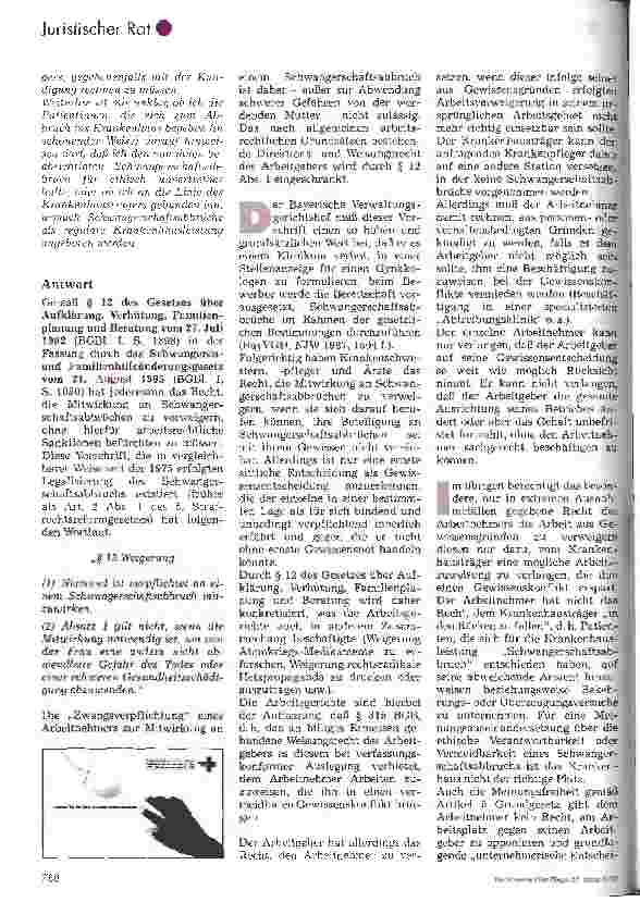 Vorschauseite 2: Muß das Krankenpflegepersonal an Abtreibungen mitwirken?