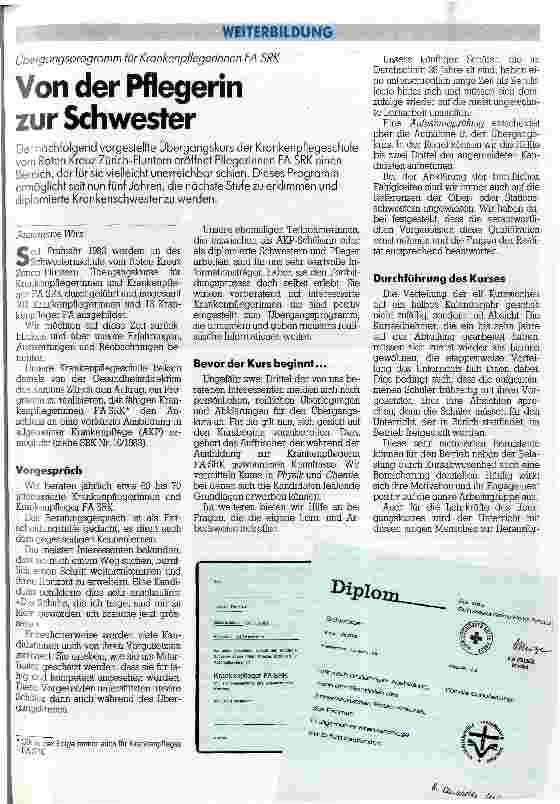 Vorschauseite 1: Von der Pflegerin zur Schwester Übergangsprogramm für Krankenpflegerinnen FA SRK