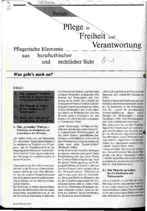 Vorschauseite 1: Pflege in Freiheit und Verantwortung - Pflegerische Elemente aus berufsethischer und rechlicher Sicht