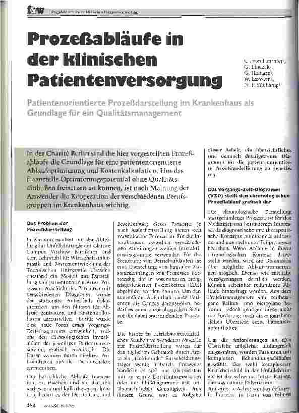 Vorschauseite 1: Prozeßabläufe in der klinischen Patientenversorgung Prozeßdarstellung als Grundlage des Qualitätsmanagements