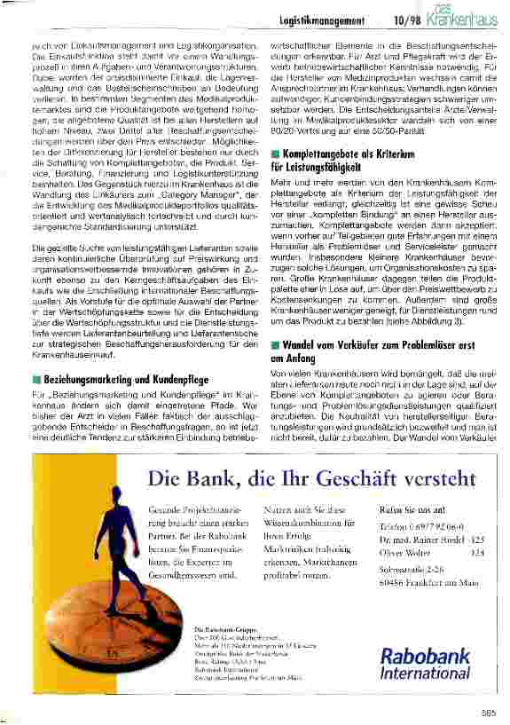 Vorschauseite 3: Kundenbindung durch Logistikmanagement Prozeßorientierte Logistik verändert die Krankenhausbeschaffung