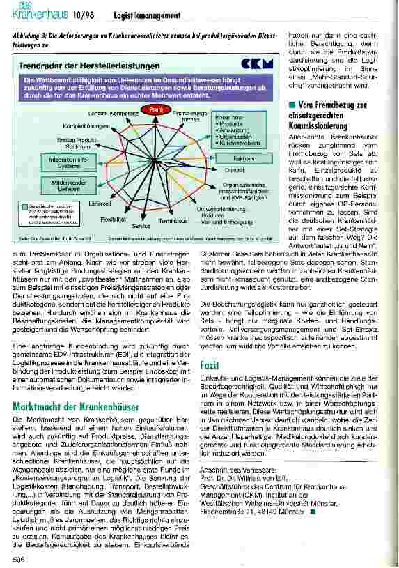 Vorschauseite 4: Kundenbindung durch Logistikmanagement Prozeßorientierte Logistik verändert die Krankenhausbeschaffung