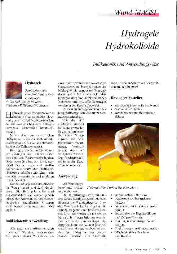 Vorschauseite 1: Hydrogele und Hydrokolloide Indikationen und Anwendungsweise