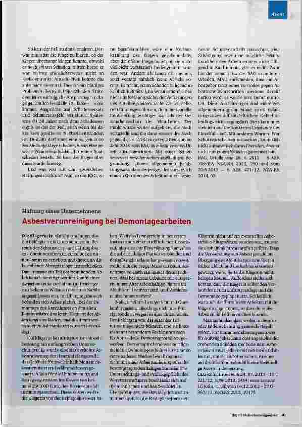 Vorschauseite 2: Asbestbelastung bei Sanierungsarbeiten
