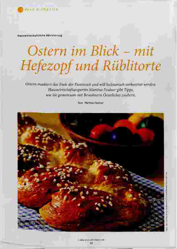Vorschauseite 1: Ostern im Blick mit Hefezopf und Rüblitorte