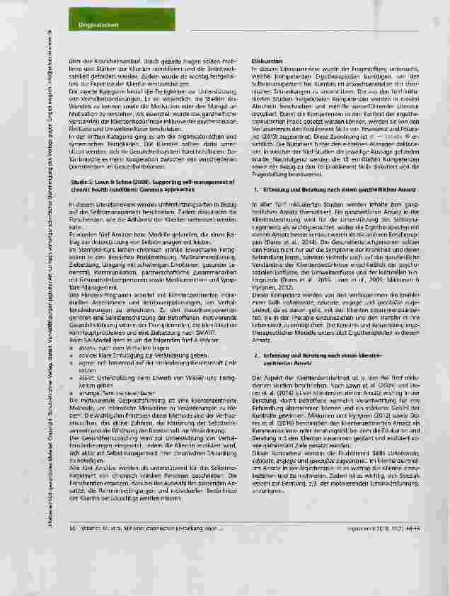 Vorschauseite 5: Mit einer chronischen Erkrankung leben Kompetenzen von Ergotherapeuten zur Unterstützung des Selbstmanagements von Erwachsenen mit chronischen Erkrankungen