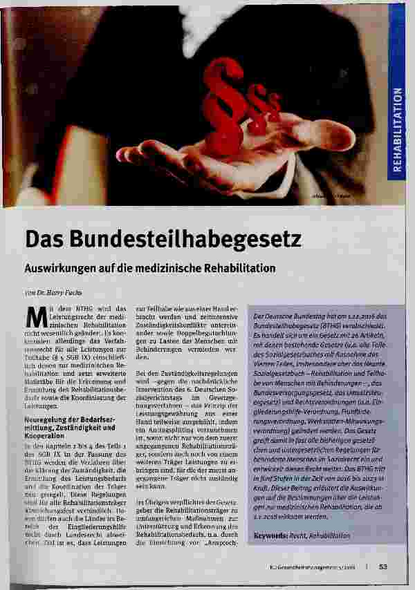 Vorschauseite 1: Das Bundesteilhabegesetz Auswirkungen auf die medizinische Rehabilitation