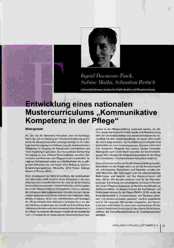 Vorschauseite 1: Entwicklung eines nationalen Mustercurriculums „Kommunikative Kompetenz in der Pflege“