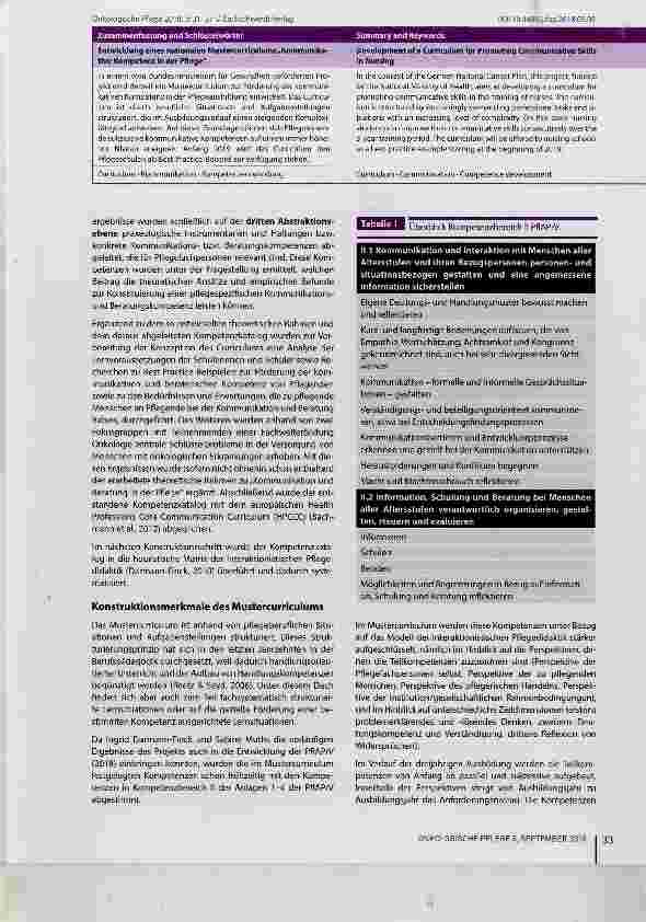 Vorschauseite 3: Entwicklung eines nationalen Mustercurriculums „Kommunikative Kompetenz in der Pflege“