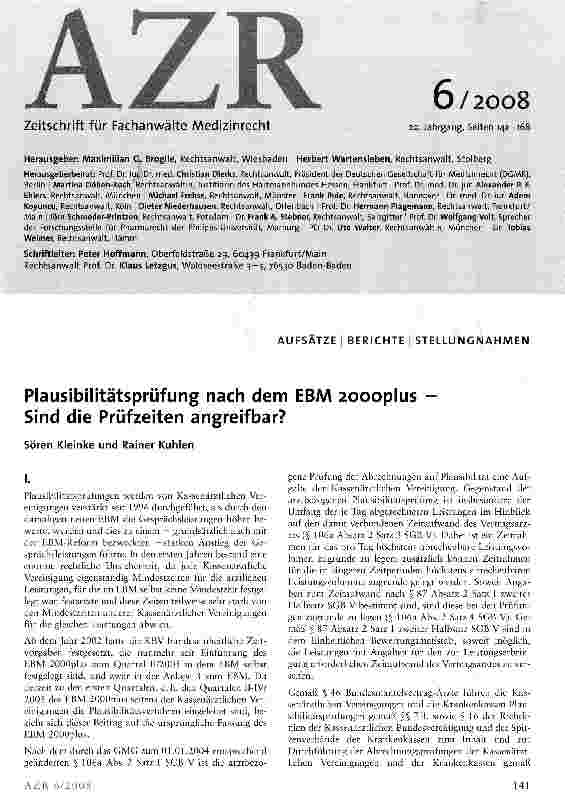 Vorschauseite 1: Plausibilitätsprüfung nach dem EBM 2oooplus — Sind die Prüfzeiten angreifbar?