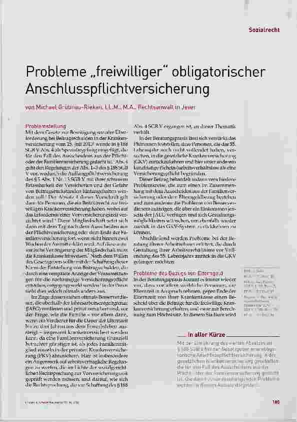 Vorschauseite 1: Probleme „freiwilliger obligatorischer Anschlusspflichtversicherung