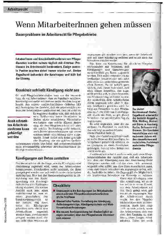 Vorschauseite 1: Wenn MitarbeiterInnen gehen müssen Dauerprobleme im Arbeitsrecht für Pflegebetriebe