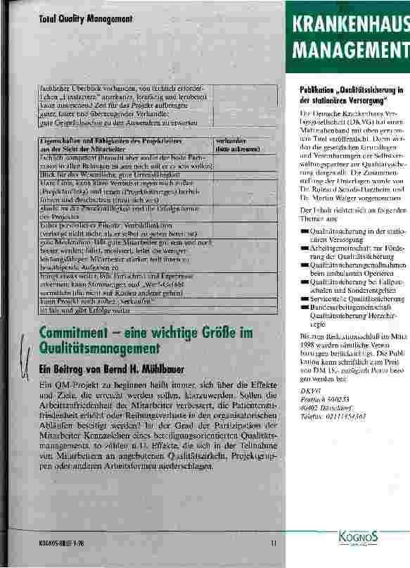 Vorschauseite 1: Commitment - eine wichtige Größe im Qualtätsmanagement