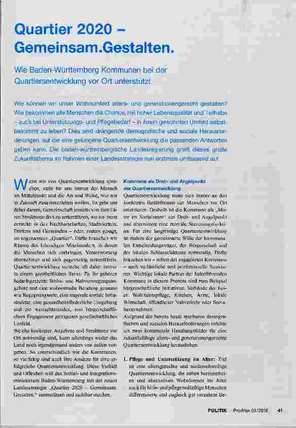Vorschauseite 1: Quartier 2020 Gemeinsam. Gestalten.