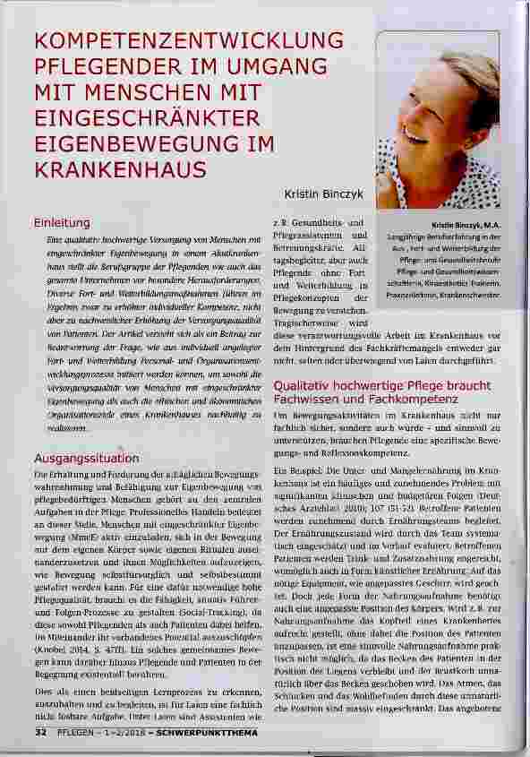 Vorschauseite 1: KOMPETENZENTWICKLUNG PFLEGENDER IM UMGANG MIT MENSCHEN MIT EINGESCHRÄNKTER EIGENBEWEGUNG IM KRANKENHAUS
