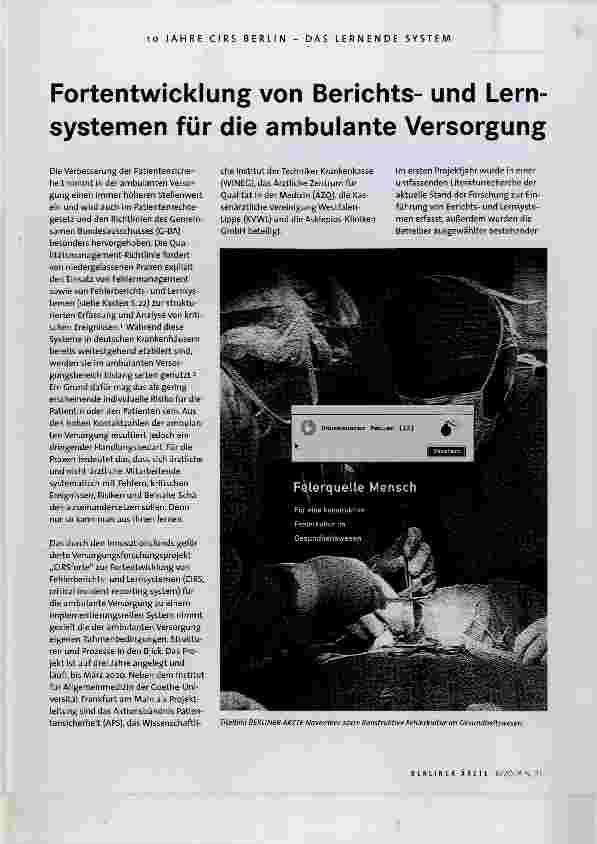 Vorschauseite 1: Fortentwicklung von Berichtsund Lernsystemen für die ambulante Versorgung