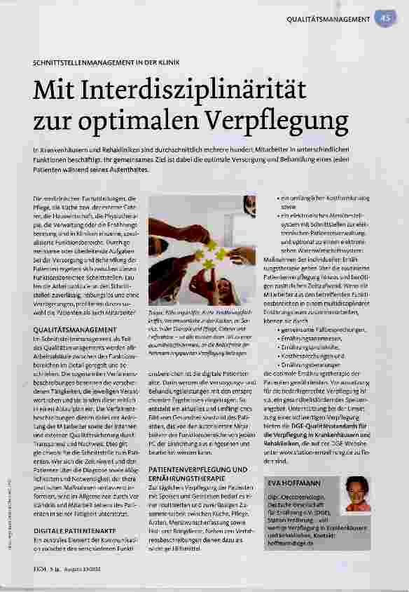 Vorschauseite 1: Mit Interdisziplinärität zur optimalen Verpflegung