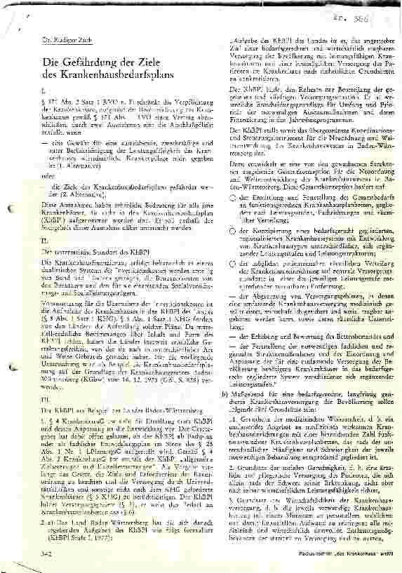 Vorschauseite 1: Die Gefährdung der Ziele des Krankenhausbedarfsplanes