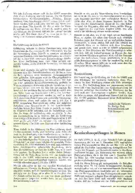 Vorschauseite 3: Die Gefährdung der Ziele des Krankenhausbedarfsplanes