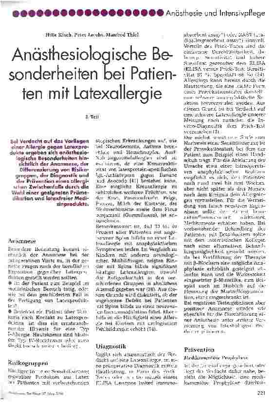 Vorschauseite 1: Anästhesiologische Besonderheiten bei Patienten mit Latexallergie 2. Teil