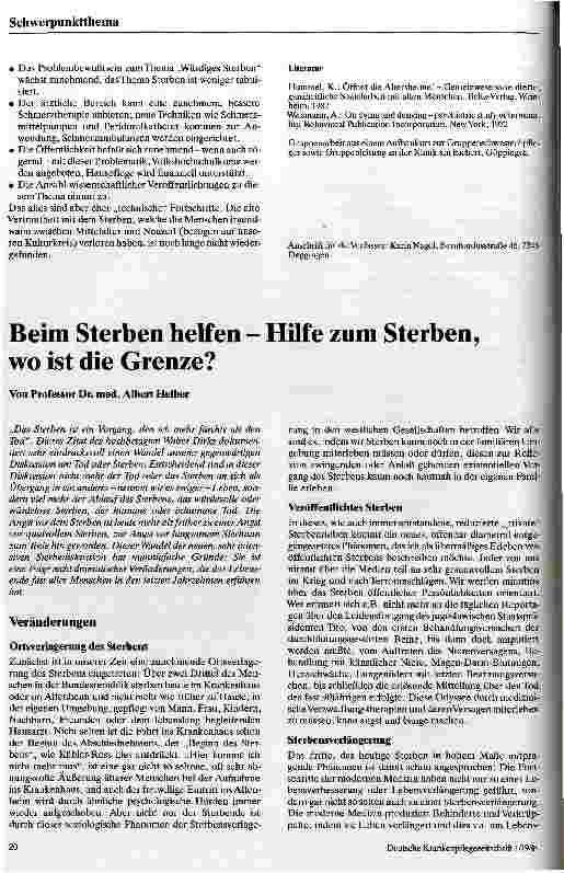 Vorschauseite 1: Beim Sterben helfen - Hilfe beim Sterben, wo ist die Grenze