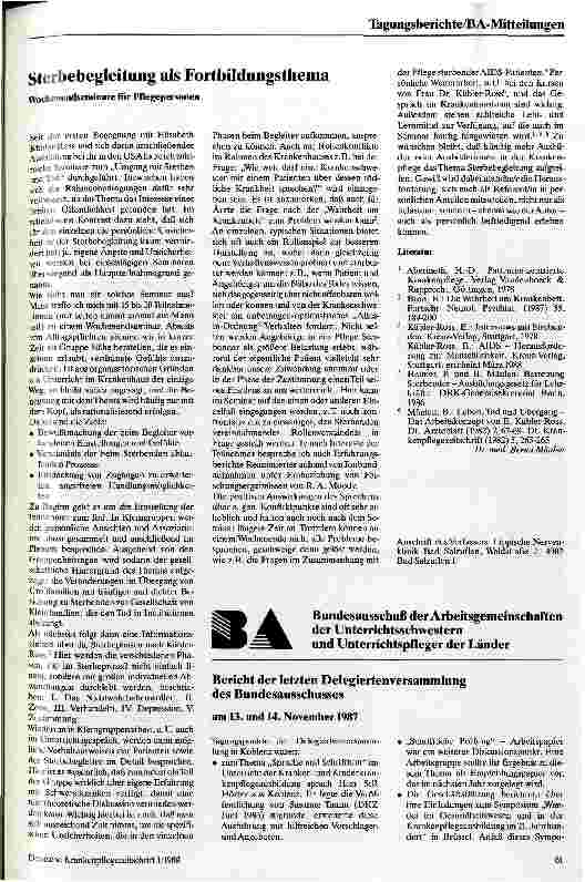 Vorschauseite 1: Sterbebegleitung als Fortbildungsthema Wochenendseminar für Pflegepersonal