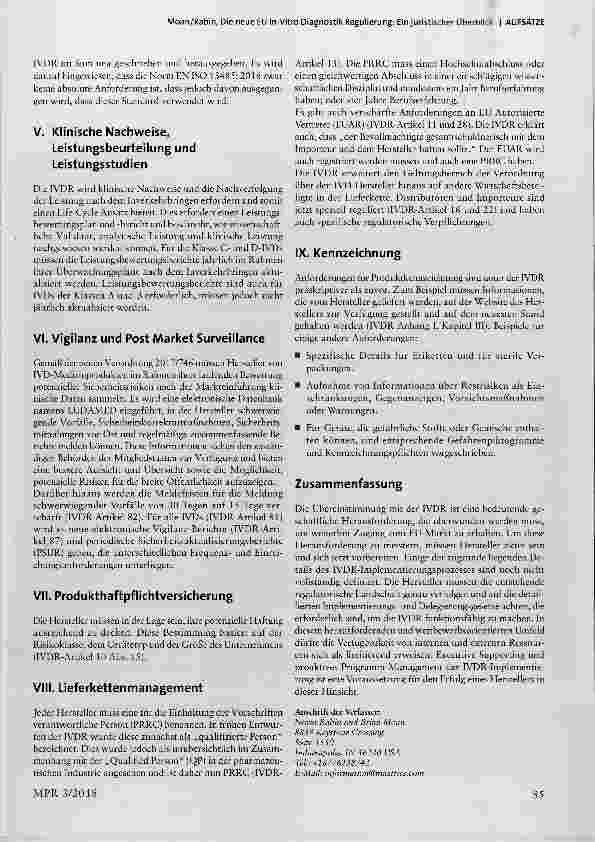 Vorschauseite 2: Die neue EU In-Vitro Diagnostik Regulierung; Ein juristischer Überblick