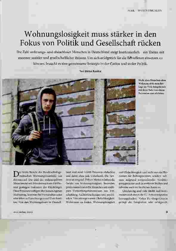 Vorschauseite 1: Wohnungslosigkeit muss stärker in den Fokus von Politik und Gesellschaft rücken