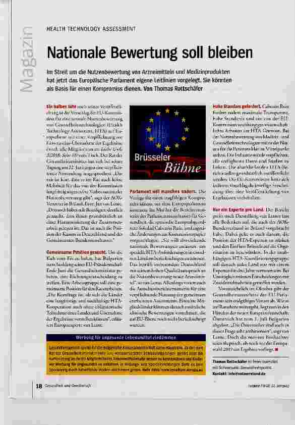 Vorschauseite 1: Nationale Bewertung soll bleiben