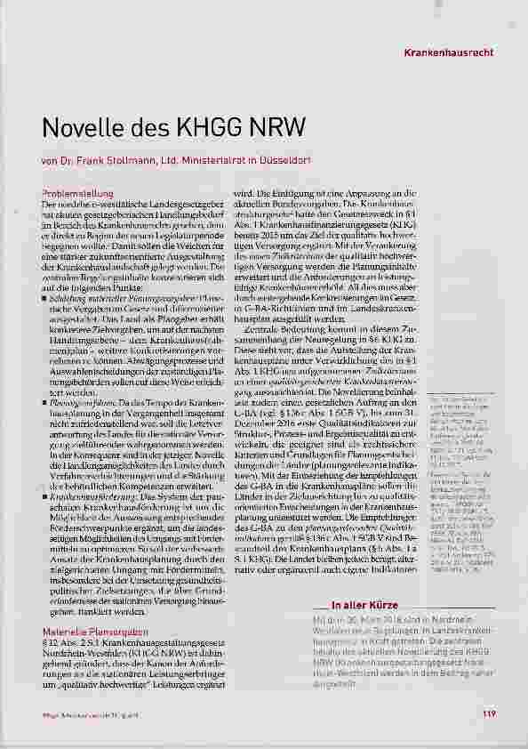 Vorschauseite 1: Novelle des KHGG NRW