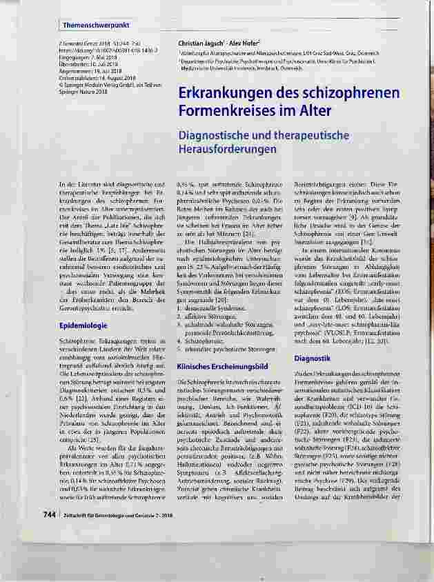 Vorschauseite 1: Erkrankungen des schizophrenen Formenkreises im Alter