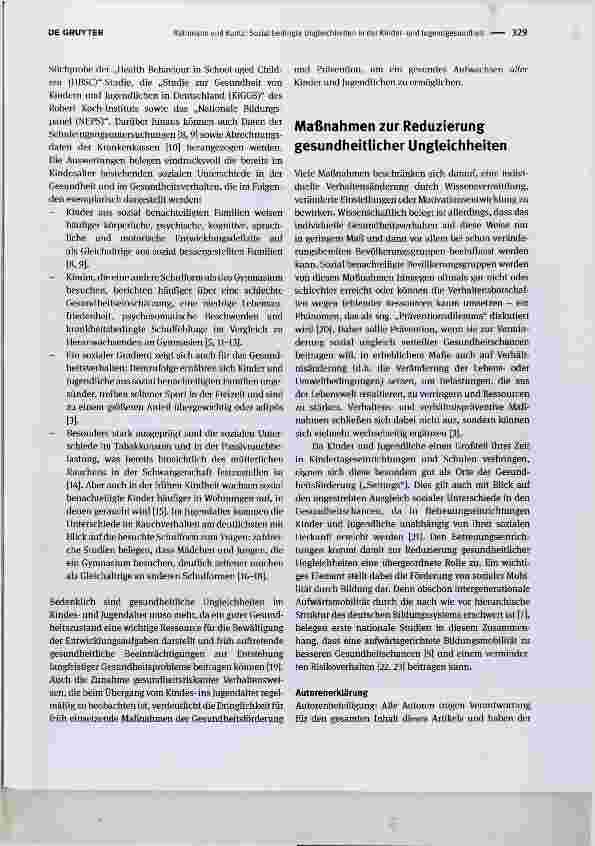 Vorschauseite 2: Sozial bedingte Ungleichheiten in der Kinderund jugendgesundheit: Empirische Belege und Herausforderungen für Prävention und Gesundheitsförderung