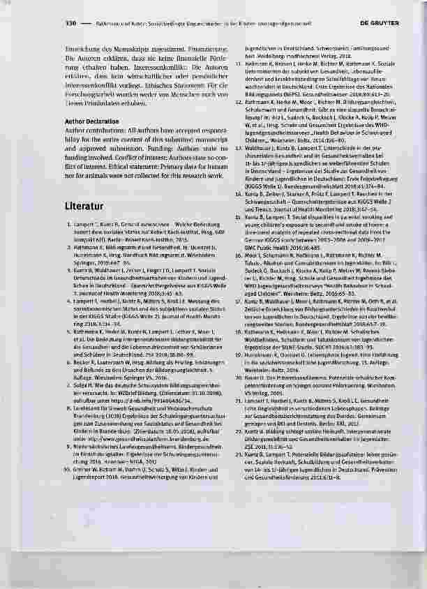 Vorschauseite 3: Sozial bedingte Ungleichheiten in der Kinderund jugendgesundheit: Empirische Belege und Herausforderungen für Prävention und Gesundheitsförderung