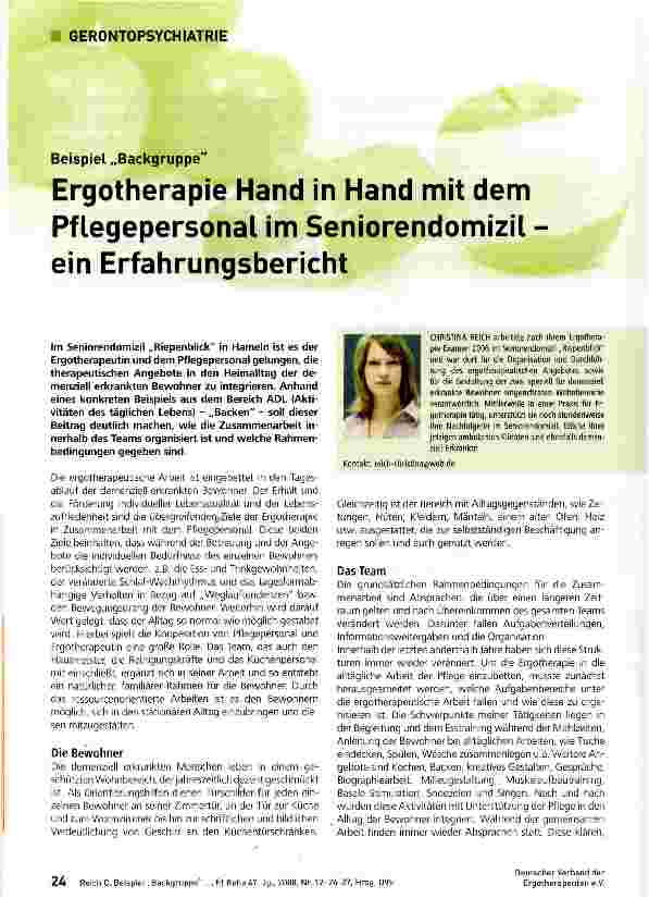 Vorschauseite 1: Ergotherapie Hand in Hand mit dem Pflegepersonal im Seniorendomizil ein Erfahrungsbericht