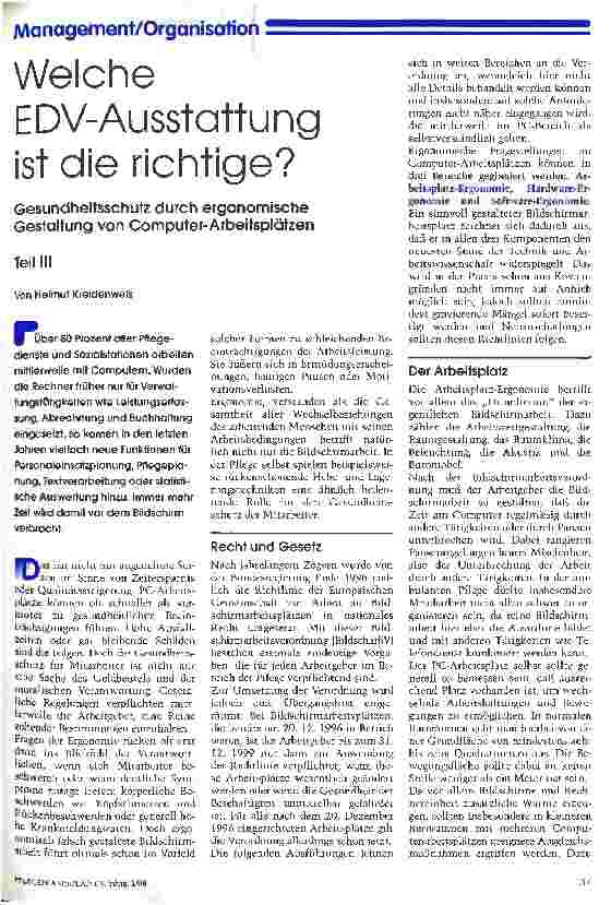 Vorschauseite 1: Welche EDV-Ausstattung ist die richtige? Teil III Gesundheitsschutz durch ergonomische Gestaltung von Computer-Arbeitsplätzen