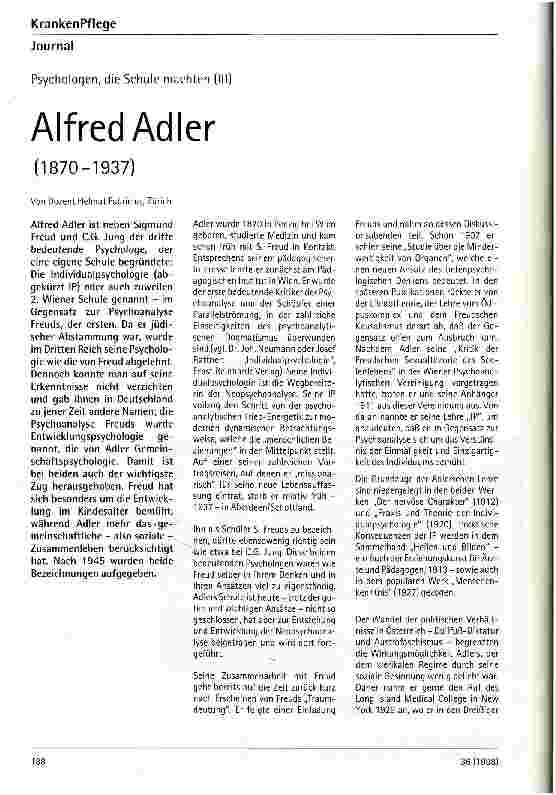 Vorschauseite 1: Alfred Adler Psychologen, die Schule machten (III)