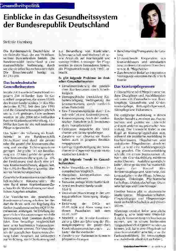 Vorschauseite 1: Einblicke in das Gesundheitssystem der Bundesrepublik Deutschland