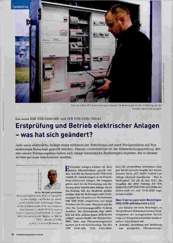 Vorschauseite 1: Erstprüfung und Betrieb elektrischer Anlagen was hat sich geändert?