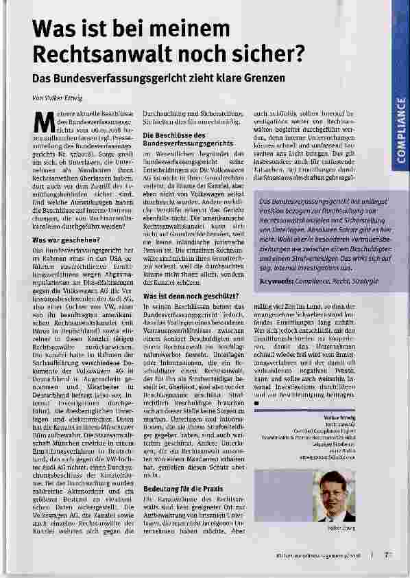 Vorschauseite 1: Was ist bei meinem Rechtsanwalt noch sicher?
