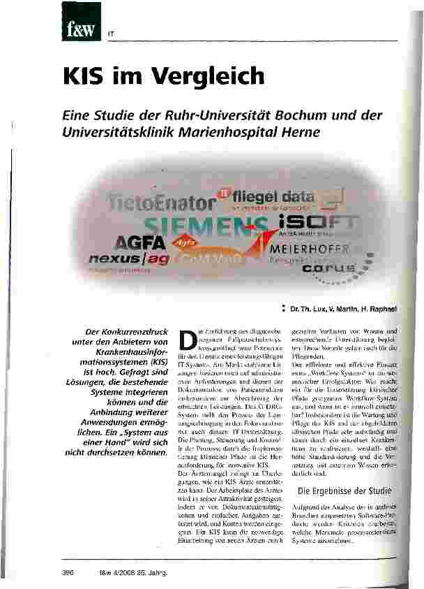 Vorschauseite 1: KIS im Vergleich. Eine Studie der Ruhr-Universität Bochum und der Universitätsklinik Marienhospital Herne