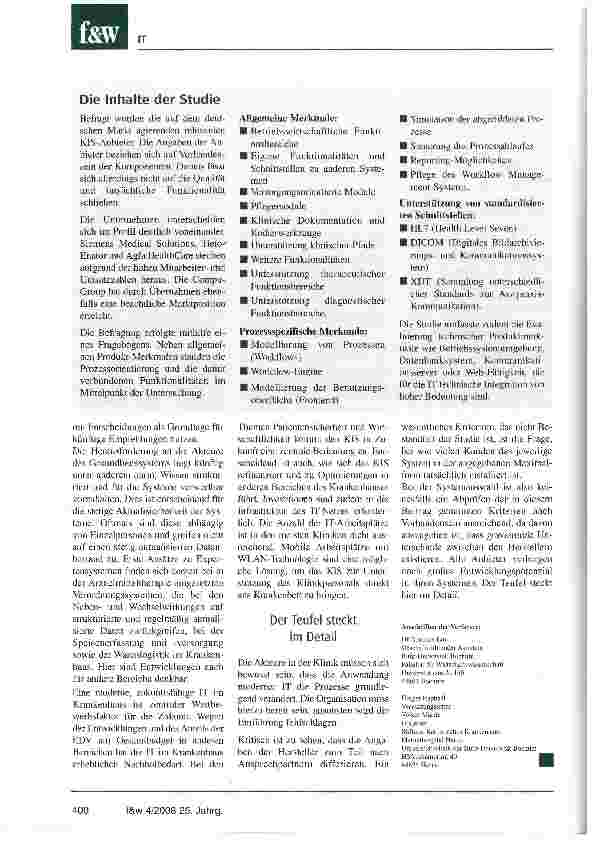 Vorschauseite 5: KIS im Vergleich. Eine Studie der Ruhr-Universität Bochum und der Universitätsklinik Marienhospital Herne